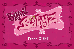 Bratz Babyz title screen for GameBoy Advance